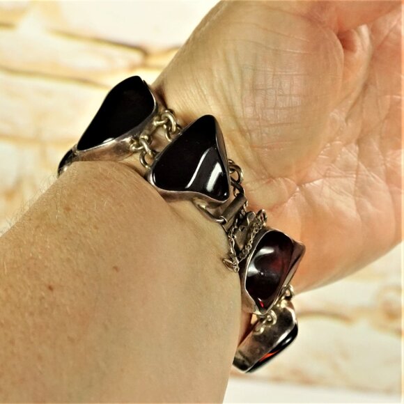 Rare To Find Cherry Amber Link BRACELET in 925 Silver, Heavy Jewelry, OOAK Gift - Picture 14 of 16
